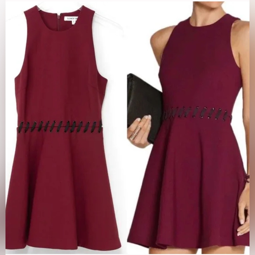 Elizabeth & James Carter Dress Fit & Flare Sleeveless Skater Maroon Wine